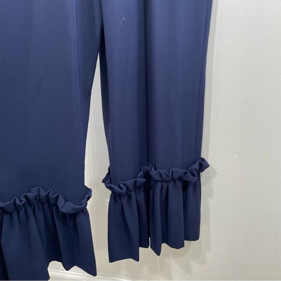 Gianni Bini Navy Blue Ruffle Hem Wide Leg Jumpsuit 0 - Picture 8 of 12